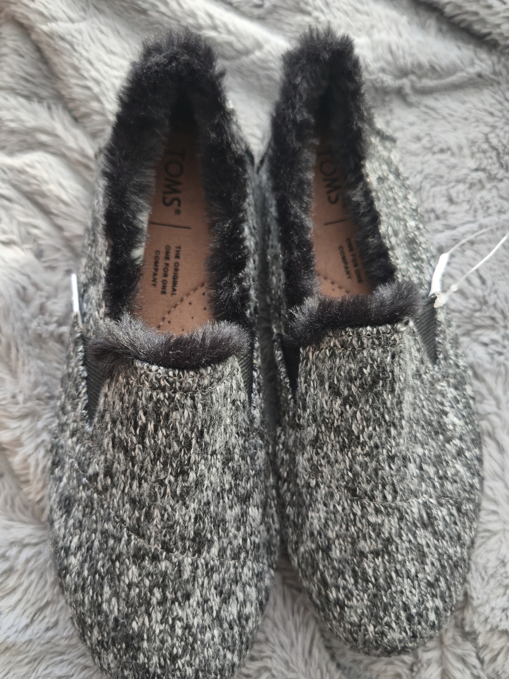 Toms Gray Knit Faux-Fur Lined Slip-Ons